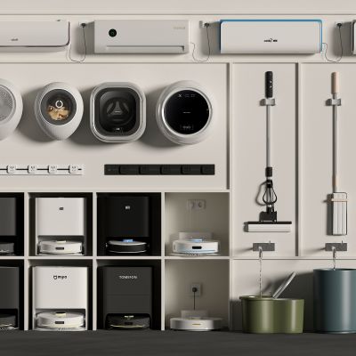 现代扫地机器人3D模型 洗衣机 扫把 拖把池 空调