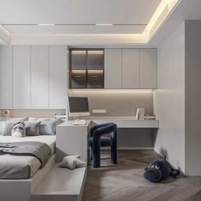 榻榻米卧室 饰品 休闲椅 造形吊顶 书桌 衣柜