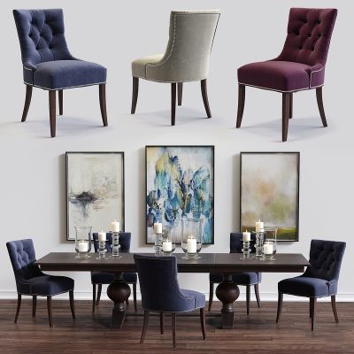 欧式简约布艺餐桌椅组合