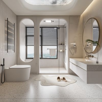 现代卫生间 马桶 浴室柜 洗脸盆 智能镜 玻璃隔断