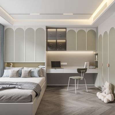 榻榻米卧室 饰品 休闲椅 造形吊顶 书桌 衣柜