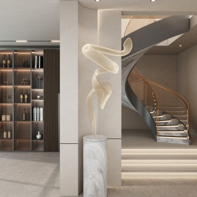 轻奢奶油简约风楼梯间玄关隔断