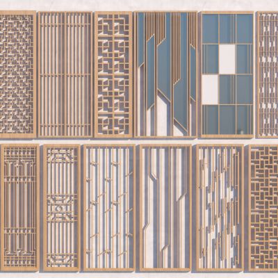 新中式屏风组合3D模型