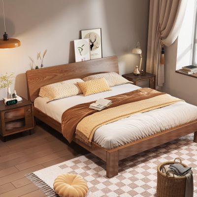 现代复古胡桃木双人床