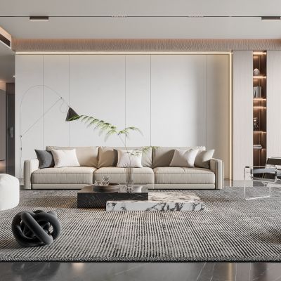 现代客厅 无主灯客厅 沙发组合 茶几组合 饰品摆件