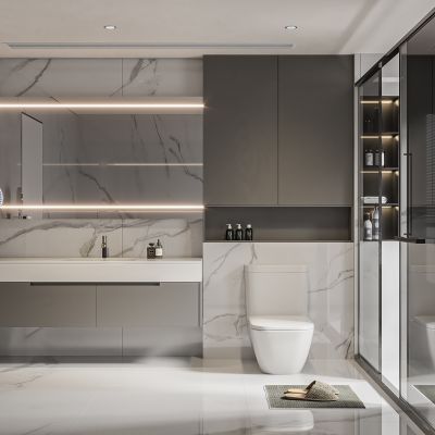 现代卫生间 马桶 浴室柜 洗脸盆 镜柜 玻璃隔断