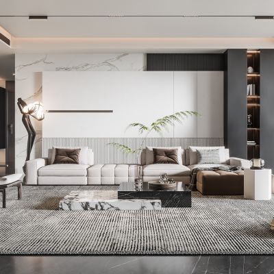 现代客厅 无主灯客厅 沙发组合 茶几组合 饰品摆件