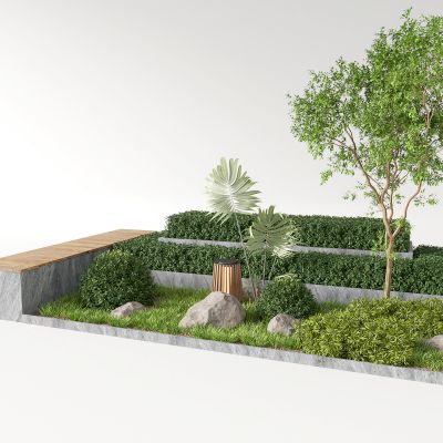 3d植物组合 景观石 花圃 草坪景观 庭院景观小品 户外景观坐凳