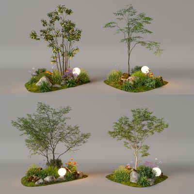 3d现代组团小景模型  景观植物堆 公园小景组合 庭院小景植物组团