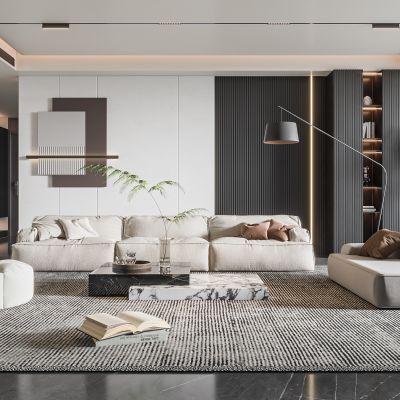 现代客厅 无主灯客厅 沙发组合 茶几组合 饰品摆件