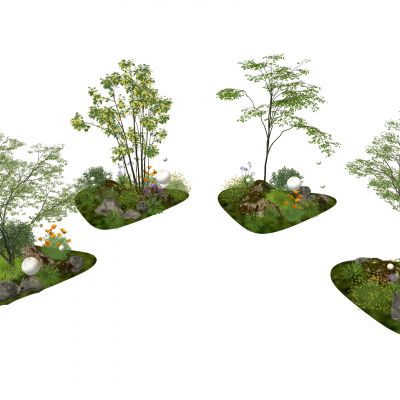 3d现代组团小景模型  景观植物堆 公园小景组合 庭院小景植物组团