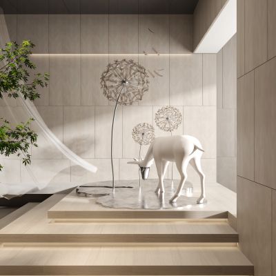 现代鹿雕塑装置