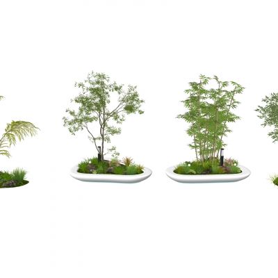 3d现代组团小景模型  景观植物堆 公园小景组合 庭院小景植物组团