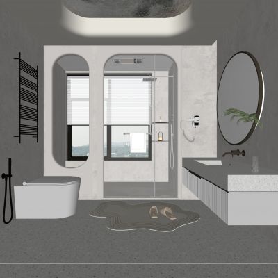 现代卫生间 马桶 浴室柜 洗脸盆 智能镜 玻璃隔断