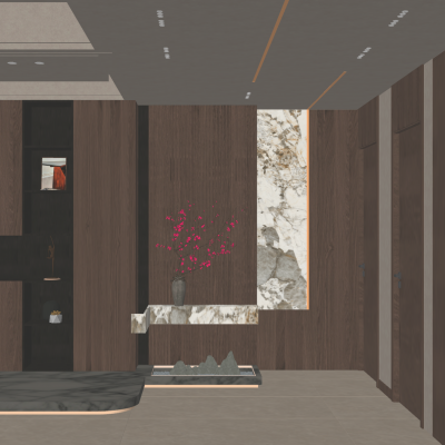 轻奢奶油原木风玻璃砖过道玄关