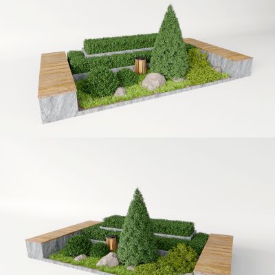 su现代组团小景模型  景观植物堆 公园小景组合 庭院小景植物组团