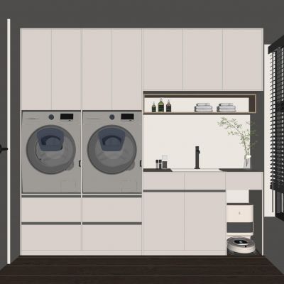 现代洗衣机柜 滚筒洗衣机 烘干机  洗手台