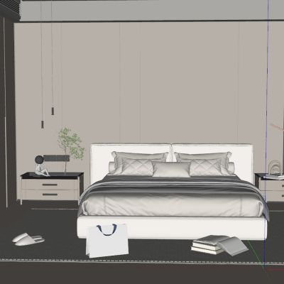 现代卧室 床 床头柜 吊灯