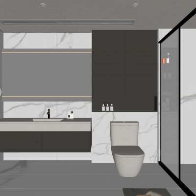 现代卫生间 马桶 浴室柜 洗脸盆 镜柜 玻璃隔断