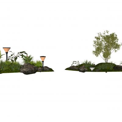 植物组合 景观石 花圃 草坪景观 庭院景观 景观灯 树 石头 花草 3d模型