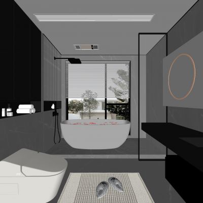 现代卫生间 马桶 浴室柜 洗脸盆 智能镜 玻璃隔断 浴缸