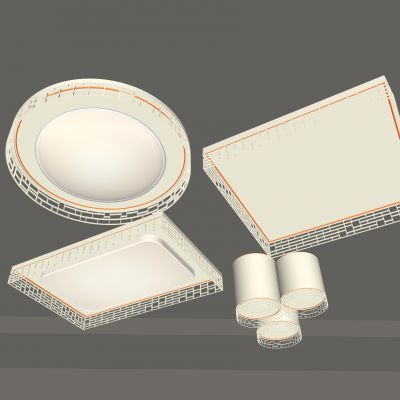 3d现代简约大气高档  客厅灯 卧室灯 吸顶灯 方形圆形几何形灯具组合