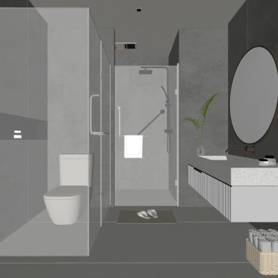 现代卫生间 马桶 浴室柜 洗脸盆 镜柜 玻璃隔断