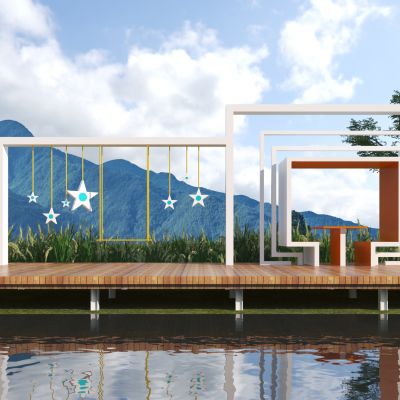 现代网红打卡秋千拍照构筑廊架3D模型