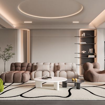 现代客厅 奶油风客厅 无主灯客厅 沙发组合 茶几组合 饰品摆件