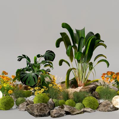 3d现代组团小景模型  景观植物堆 公园小景组合 庭院小景植物组团