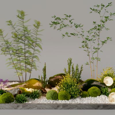 3d现代组团小景模型  景观植物堆 公园小景组合 庭院小景植物组团