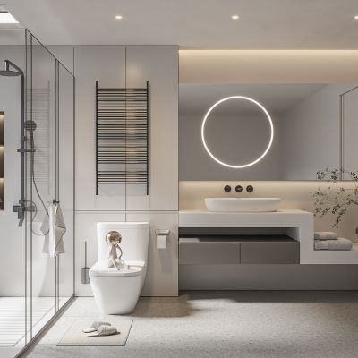 现代卫生间 马桶 浴室柜 洗脸盆 镜柜 玻璃隔断