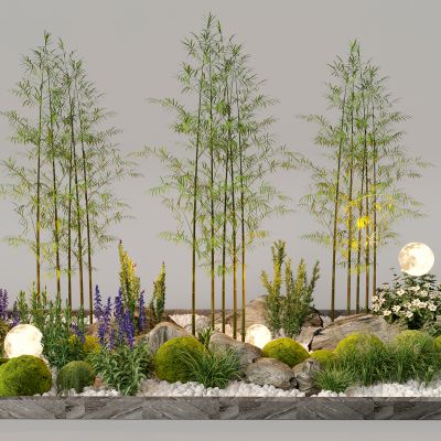 3d现代组团小景模型  景观植物堆 公园小景组合 庭院小景植物组团