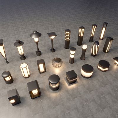 现代景观灯 现代户外灯 景观灯组合 草坪 草地路灯 花园室外 庭院灯