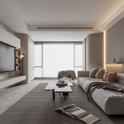 现代客厅 奶油风客厅 无主灯客厅 沙发组合 茶几组合 饰品摆件