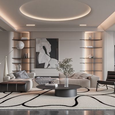 现代客厅 奶油风客厅 无主灯客厅 沙发组合 茶几组合 饰品摆件