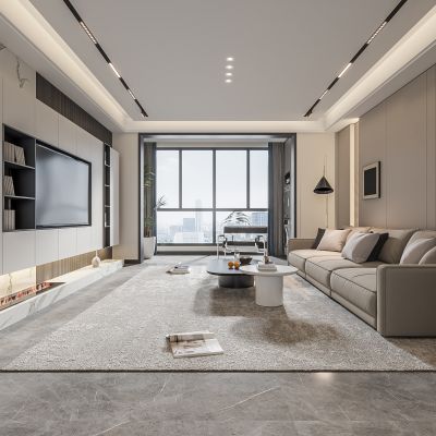 现代客餐厅 无主灯客厅 沙发组合 茶几组合 饰品摆件