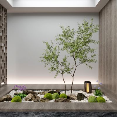 3d现代室内组团小景模型  现代植物堆 球形灌木 苔藓球  带花灌木植物组合