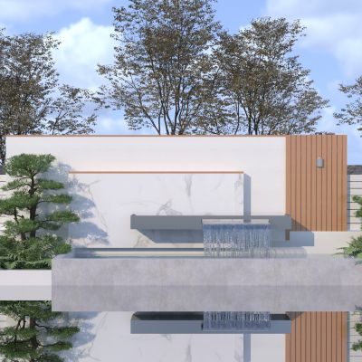 现代流水景墙围墙3D模型