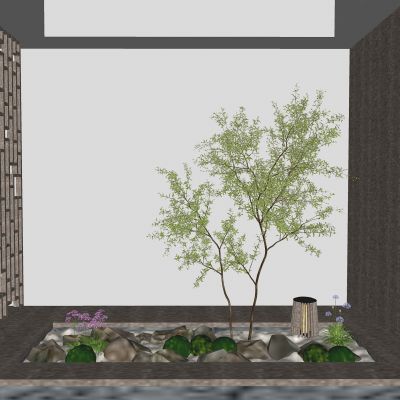 3d现代室内组团小景模型  现代植物堆 球形灌木 苔藓球  带花灌木植物组合