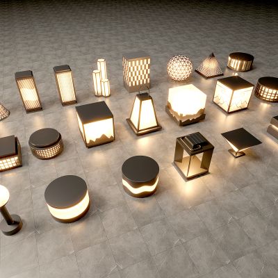 现代景观灯 现代户外灯 景观灯组合 草坪 草地路灯 花园室外 庭院灯