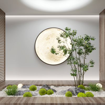 3d现代室内组团小景模型  现代植物堆  苔藓球  植物组合