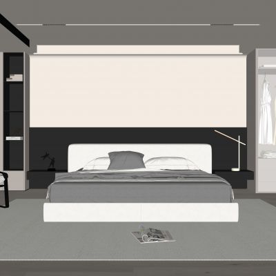 现代卧室 双人床 饰品 床头灯 造形吊顶 造型衣柜