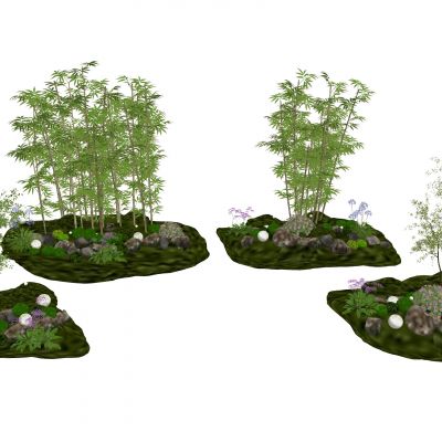 3d现代植物堆 组团小景模型  现代植物堆 庭院小景 草坪组团花草 植物组合