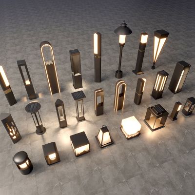 现代景观灯 现代户外灯 景观灯组合 草坪 草地路灯 花园室外 庭院灯