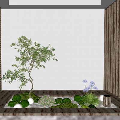 su现代室内组团小景模型  现代植物堆 球形灌木 苔藓球  带花灌木植物组合