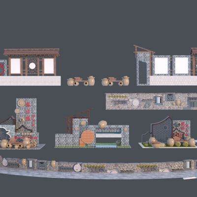 新中式乡村景墙围墙合集3D模型
