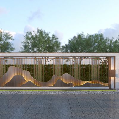 新中式户外景墙3D模型