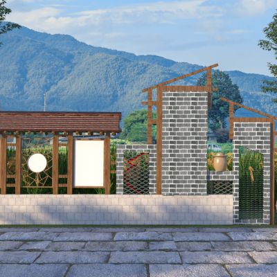 新中式乡村文化景墙3D模型