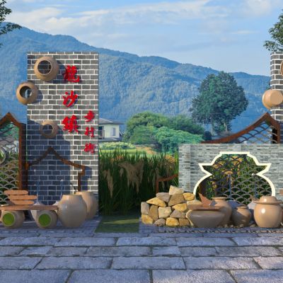 新中式乡村景墙围墙3D模型